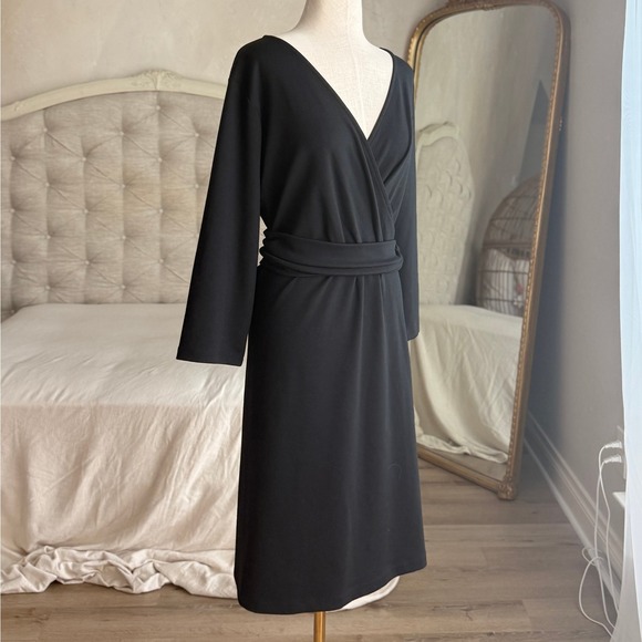 Lands End 3/4 Sleeve Black Faux Wrap Dress Plus Size 2X - Picture 1 of 11